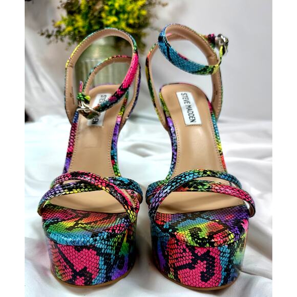 Steve Madden Marciana Snake Skin Multi Ankle Strap Open Toe High Heel Sandals 6 - Picture 4 of 16